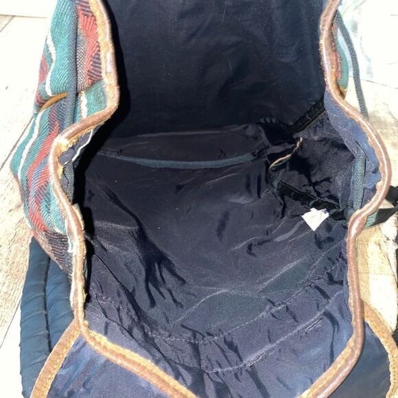 Vintage Trager Aztec Southwest Leather Multi Fabric Flap Cover Backpack … - Picture 9 of 12